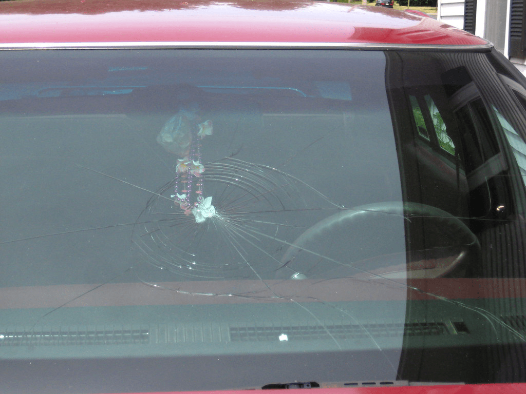 Chipped and cracked windshield